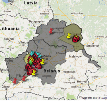 Belarus kaart uitbraak varkenspest Wit Rusland